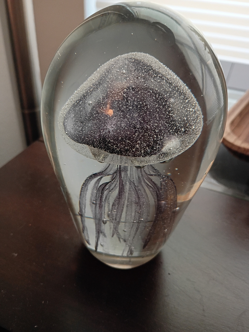 Glass Jellyfish Paperweight in Dark Gray